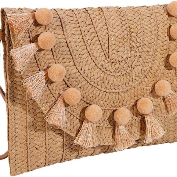 Weave ,Straw Clutch Summer Evening Summer Beach Party Purse Woven Straw Bag Enve - Picture 2 of 5